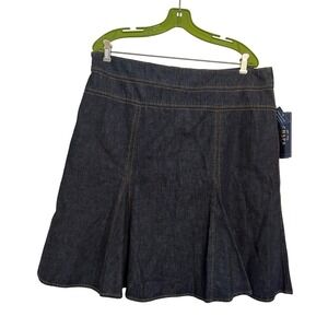 NWT Chaps Denim Dark Wash Pleated Skirt Size 14 100% Cotton Western Summer